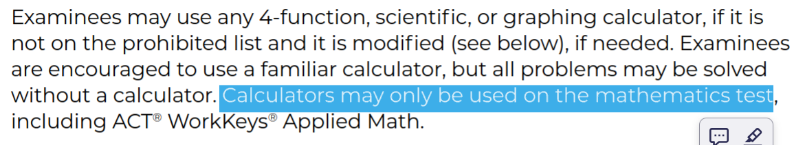 ACT Calculator Policy