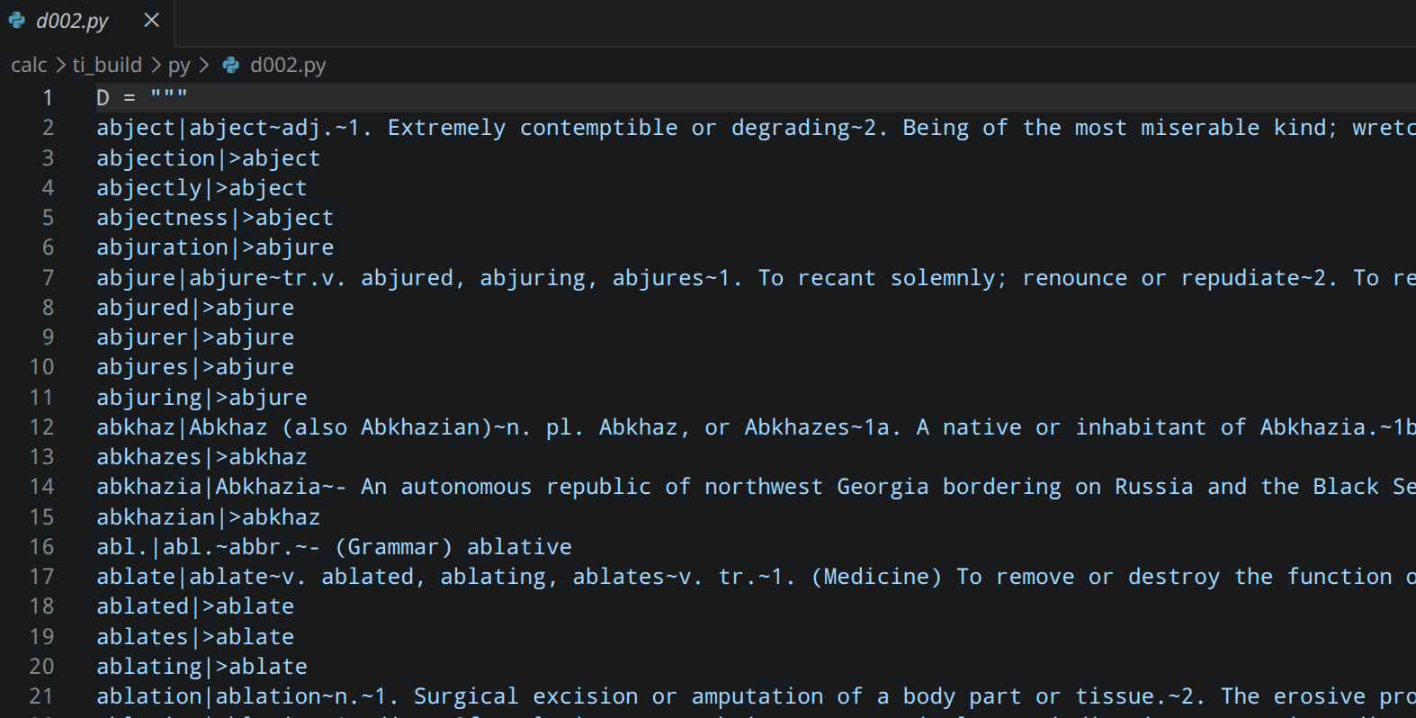 Example of the small dictionary chunk files